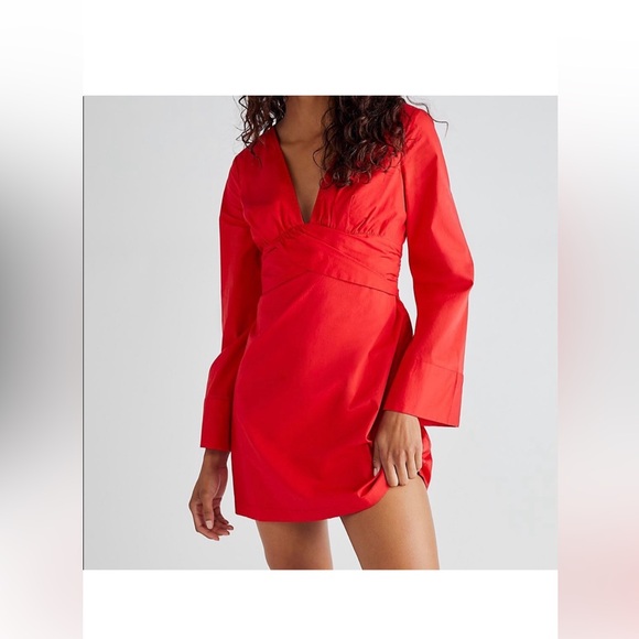 Free People Feeling Fabulous Mini Red Dress V neck NWT Size M - Picture 2 of 8
